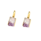 BRINCO FOLHEADO A OURO COM PEDRA GEODO NATURAL RETANGULAR